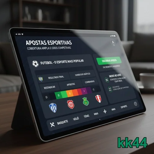 kk44 exibe interface de apostas esportivas em tablet moderno.