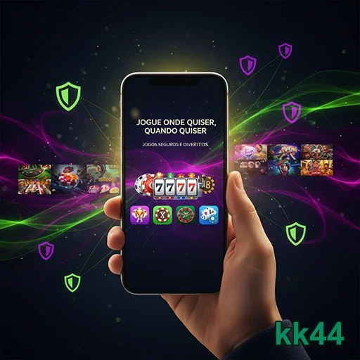kk44 apresenta um smartphone com jogos de slot exclusivos.
