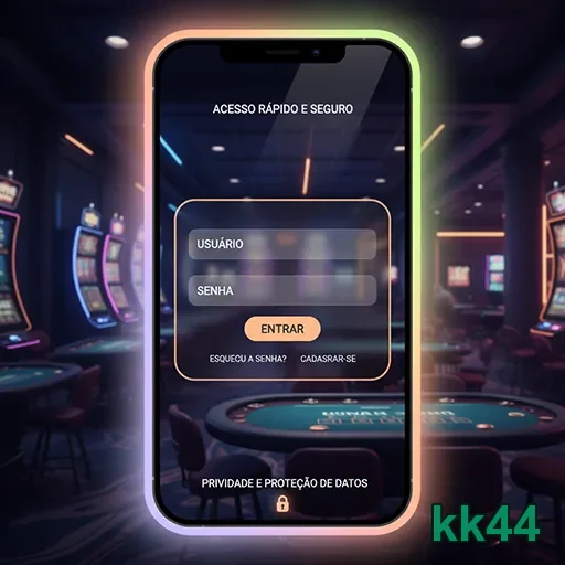 Tela de login segura da kk44 com opções de usuário e senha.