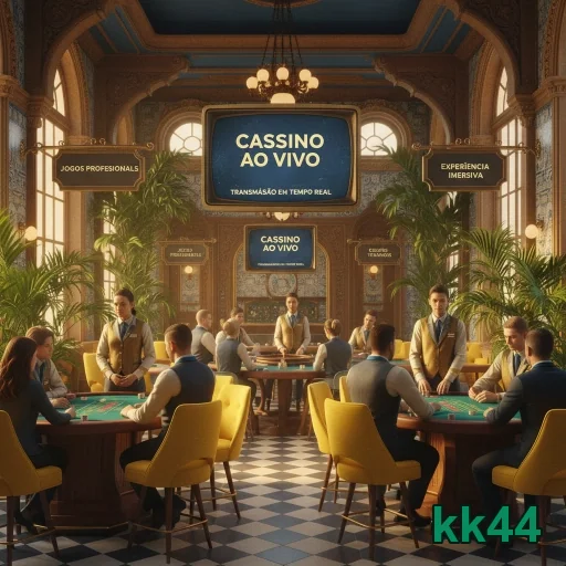Ambiente de cassino ao vivo no site kk44, com jogadores e dealers.