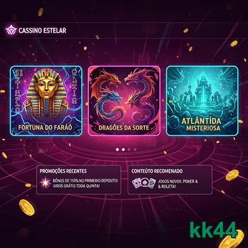 Tela do kk44 apresentando jogos exclusivos como Dragões da Sorte.