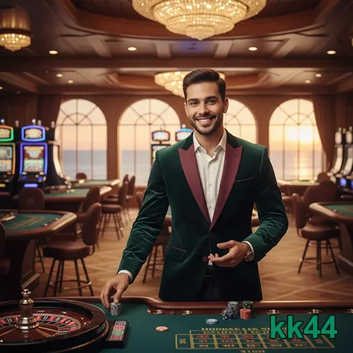 Jogador em cassino apresentando serviços VIP da kk44.