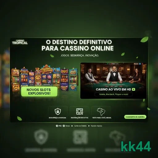 kk44 apresenta interface de cassino online com slots e dealers ao vivo.
