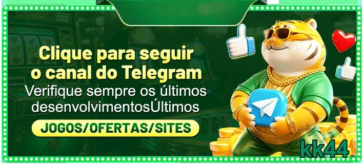 Personagem felino animado segurando ícone do Telegram no kk44.